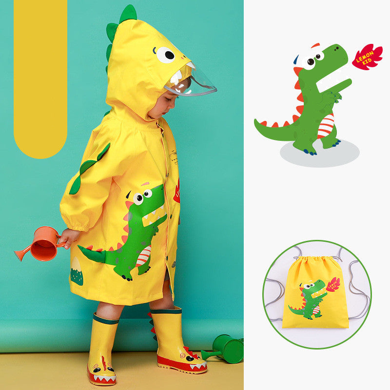 Waterproof Kids Dinosaur Cloak – Fun School Raincoat Poncho